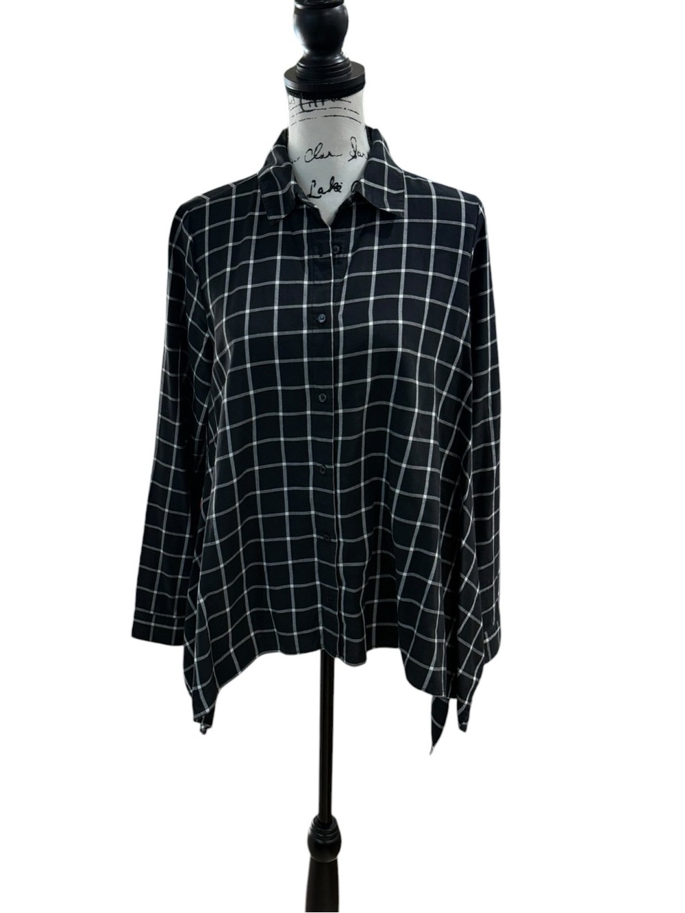 The Limited Black Windowpane Plaid Button Down Shirt black/white Size Small